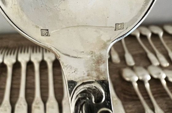 Image 1 of 37-delige verzilverde bestekset van Emile Bergeron, voorzien van keurmerk.