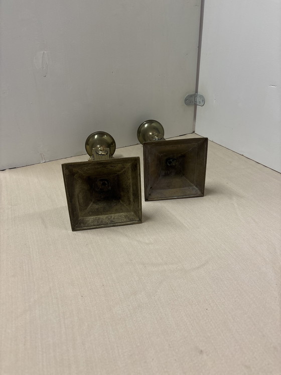 Image 1 of Vintage set of two empire style lion's head antique candlesticks
