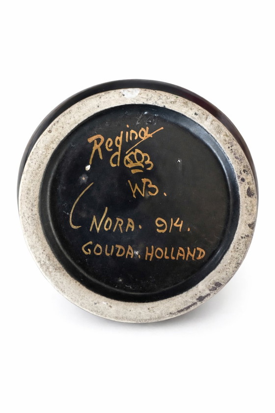 Image 1 of Vintage Regina Gouda "Nora" Pitcher – Hand-Painted Matte Black & Gold – 1930s