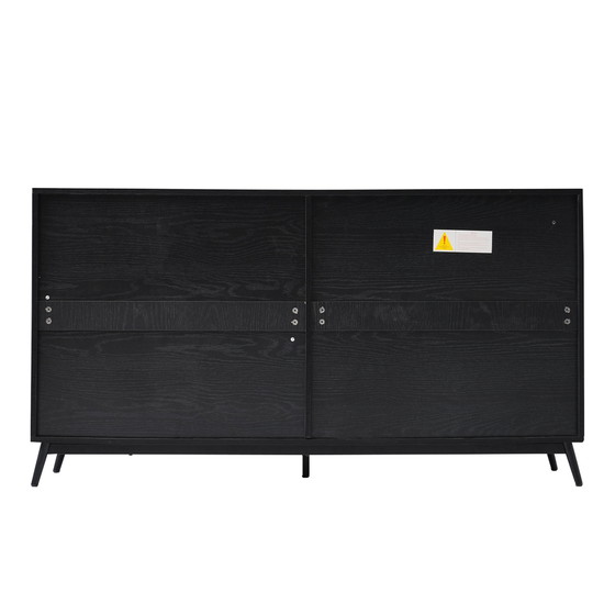 Image 1 of Credenza nera Urban Meuble con ante in vetro in rattan, anta semicircolare 160*40*80cm VELZU