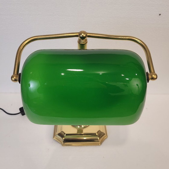 Image 1 of Tafellamp / bankierslamp, verguld messing en glas, vintage, jaren 70 – Spanje