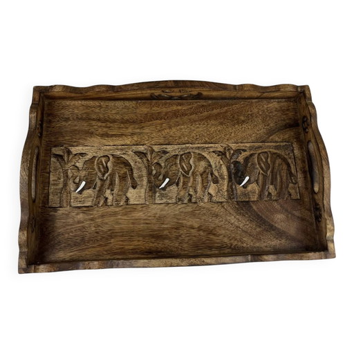 Vintage decorative wooden plateau – elephant frieze