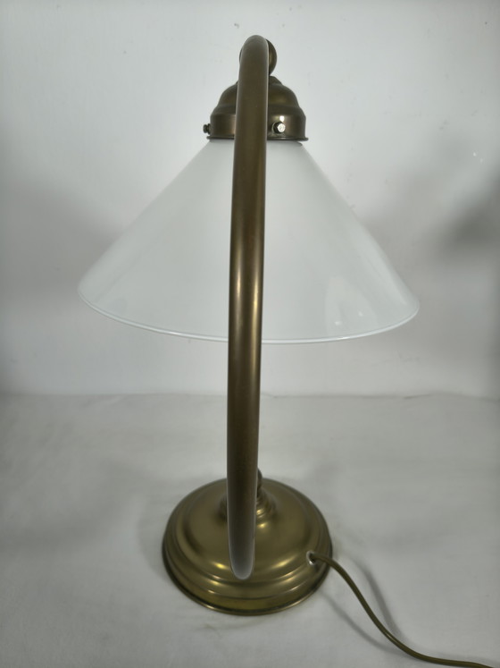 Image 1 of Vintage table lamp with brass look and opal glass shade – Hollywood Regency style