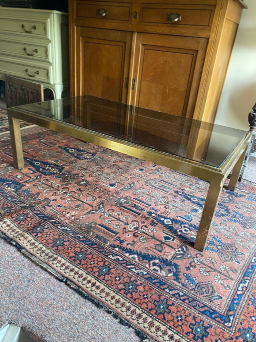 Authentic vintage coffee table - 1970s - solid brass & smoked glass
