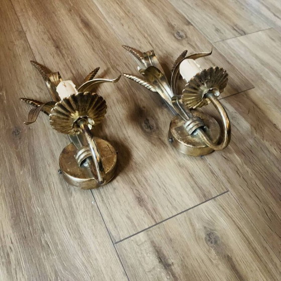 Pair of gilded metal wheat ear wall lights (photo 4 of 17)