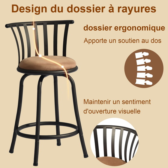 Image 1 of 2x sgabelli da bar girevoli marroni Urban Meuble in stile bistrot con poggiapiedi, 2 possibili altezze di seduta 62/73 cm Pistil