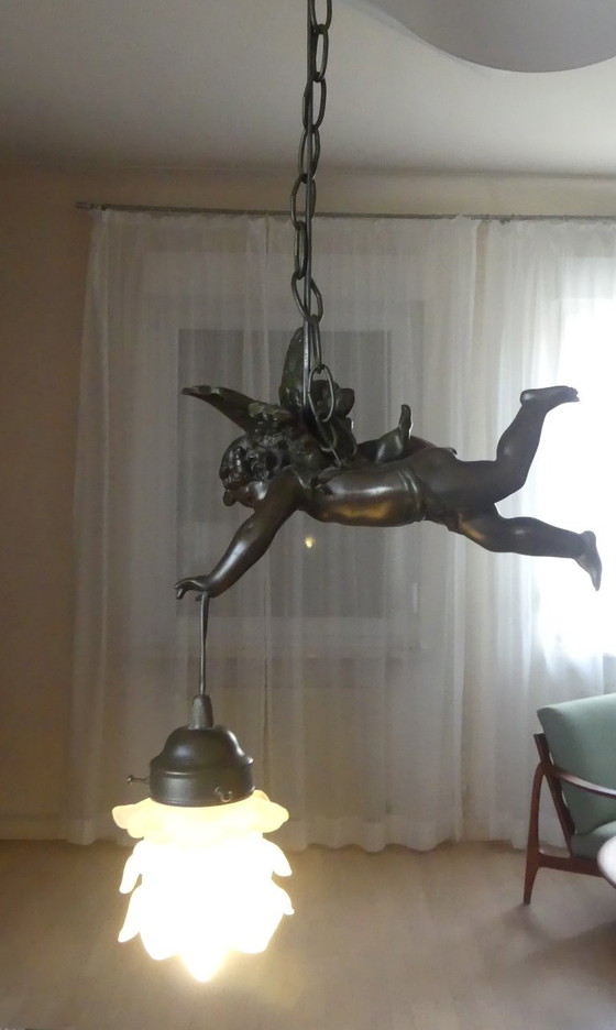Suspension Putto Ange Métal Moulé Art de France Uk1eb – Cast Iron, Glass, Vintage (photo 5 of 17)