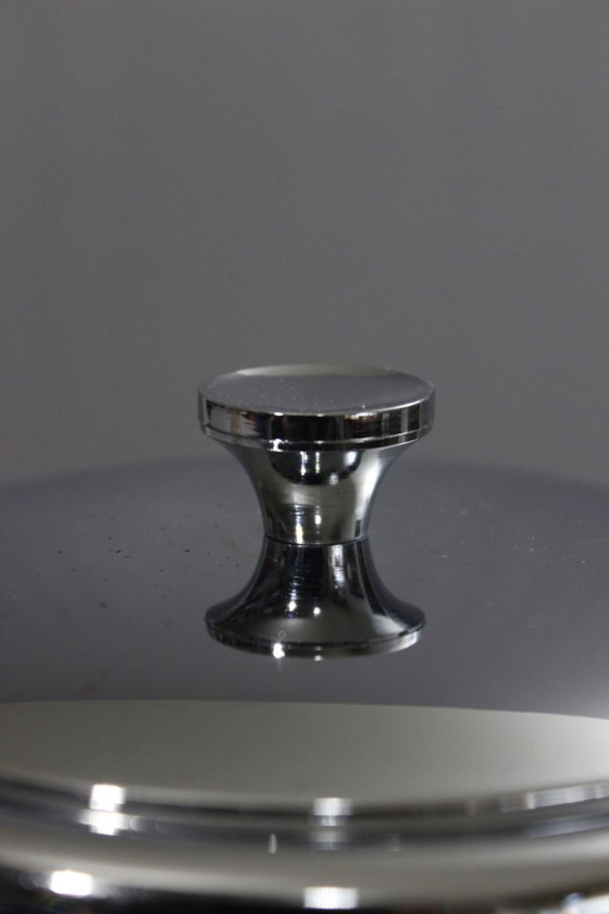 Image 1 of Secchiello per il ghiaccio vintage in metallo cromato con motivo a canna, stile anni '70, Pergay Manetti