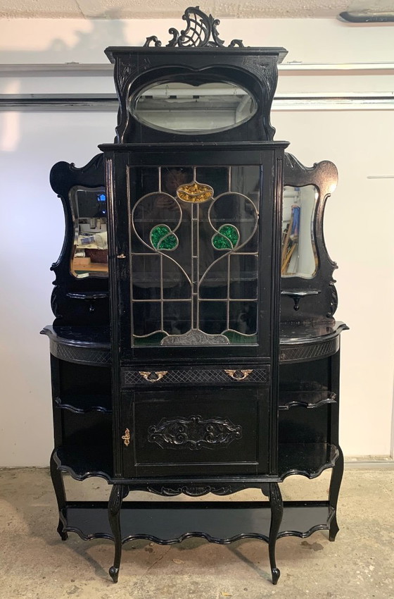 Image 1 of Grand meuble vitrine en bois noirci fin XIX/début XXème
