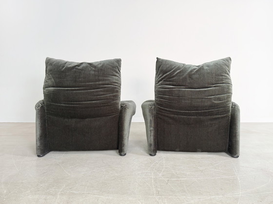 Image 1 of 2x Cassina Maralunga armchair Vico Magistretti fabric green corduroy velvet