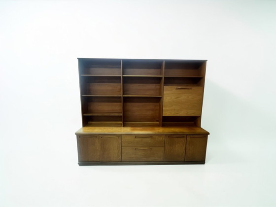 Image 1 of Mid Century Teak Schrankwand, 1960er Danish Style, Vintage Sideboard mit Regalen & Barfach, Modulares Möbel 