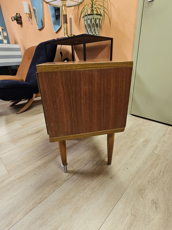 Set of 2 Teak Veneer Nightstands Nightstand Cabinet Drawer, Wood, Brown (photo 10 of 12)