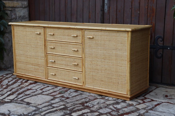 Enfilade Rotin Et Bambou Dans Le Goût Dal Vera 1970 Italie – Buffet bas, Rattan (photo 4 of 10)