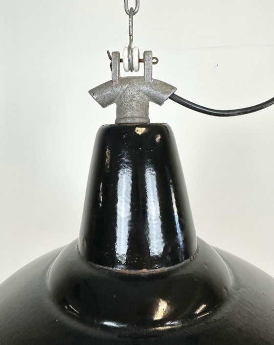 Image 1 of Industrial Black Enamel Factory Lamp with Cast Iron Top, 1960s