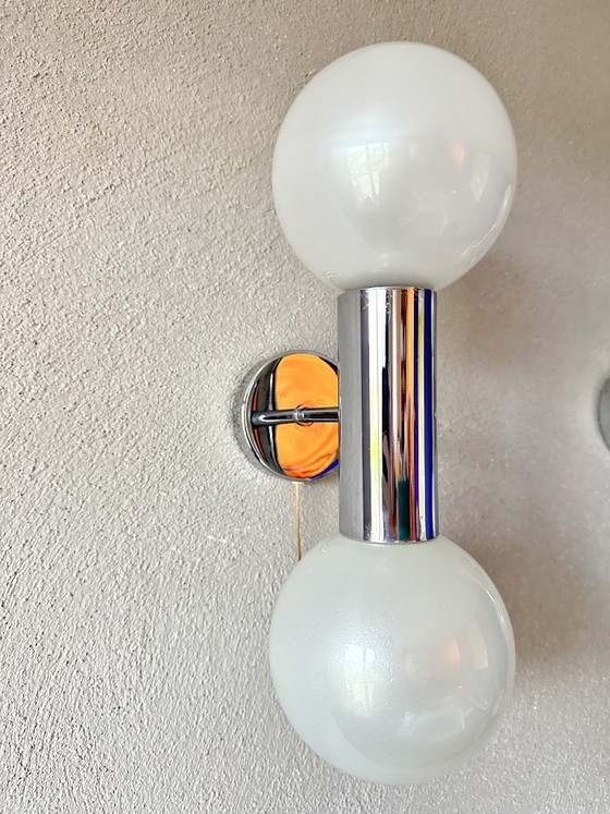 Vintage pair of Wall lights Motoko Ishii, Staff Leuchten, Glass, Chrome, Silver (photo 2 of 11)