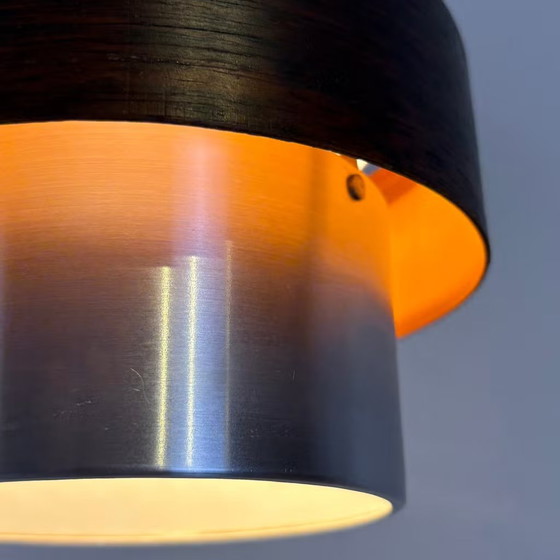Jo Hammerborg, Vintage Pendant lamps with Rosewood ring, Fog & Mørup, Aluminium, Brown, Scandinavian (photo 8 of 14)