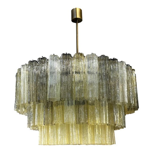 Italian Mid-Century Modern “Tronchi” Murano Glass Chandelier in Amber and Fumè by Simoeng