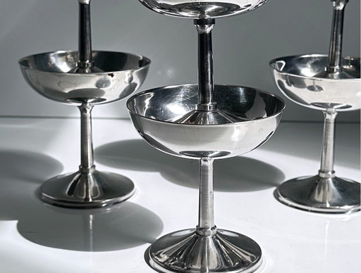 6x Italian ice cream cups Inox stainless steel foot bowl dessert bowls round ice cream cup metal cup 80s gelato cup
