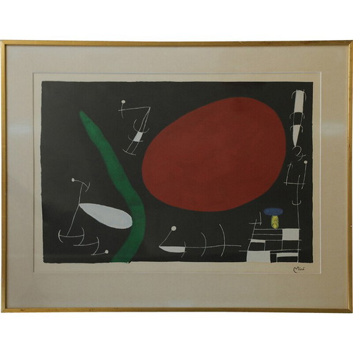 Cuadro vintage de sol y destellos de Joan Miró, 1960