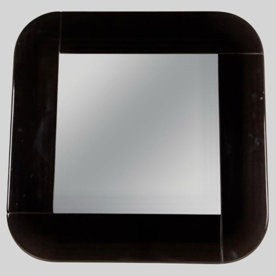 1x Specchio Quadrato Minimalista Moderno Italiano, Cornice Laccata Marrone Scuro, Anni '80 – Vetro (photo 6 of 8)