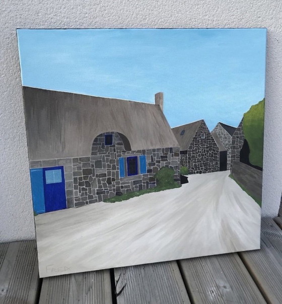 Image 1 of Öl auf bespanntem Keilrahmen. Format 50x50cm. Schwarzer amerikanischer Kasten.