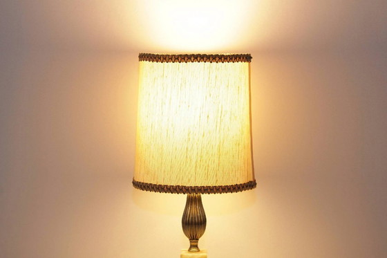 Image 1 of Lampada da tavolo in ottone, pietra naturale beige, vintage anni '70