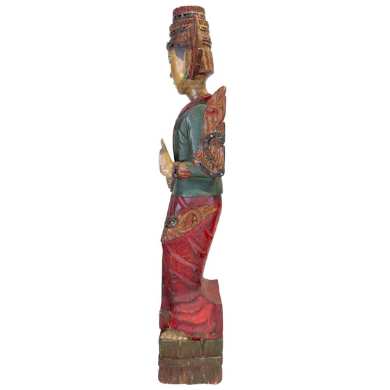 Standing Burmese Nat Spirit Deva – Mandalay Style Myanmar ca. 1930–1950 – Sculpture (photo 5 of 10)