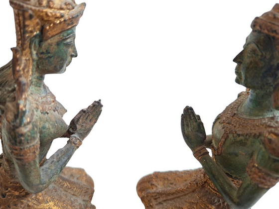 Image 1 of Pair of Bronze Thepphanom Statues – Thai Guardian Angels – Vintage