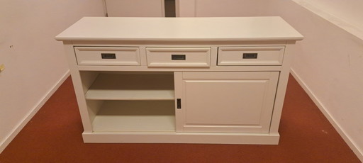 Buffet/meuble TV en bois blanc | 3 tiroirs et portes coulissantes