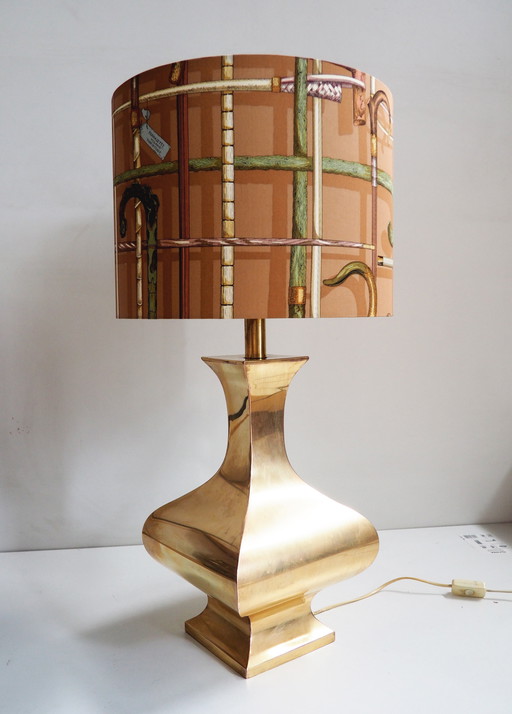 Lampe de table vintage en laiton/ombre Fornasetti tissu
