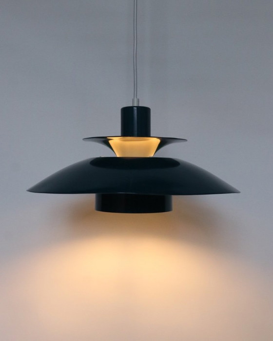 Image 1 of Lampada a sospensione vintage design danese lampada a ciotola blu petrolio retrò