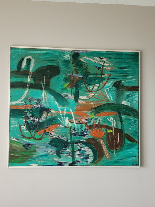 Satz von 9 abstrakten Gemälden von Cath Weegels