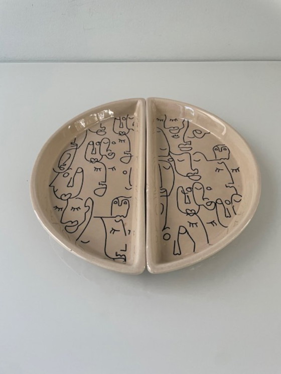 Image 1 of Artistieke set halve bordjes lijntekening