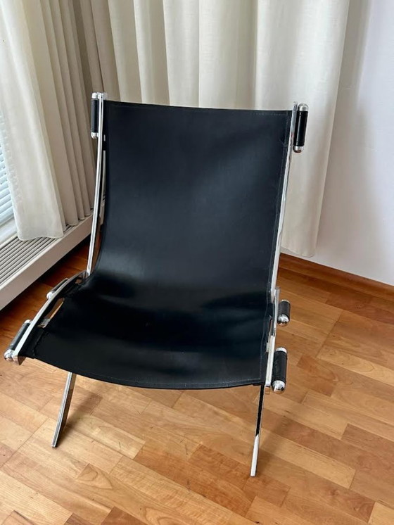 Image 1 of Black Leather Scissor Chair by Antonio Citterio for Flexform – Italian Design, 1980