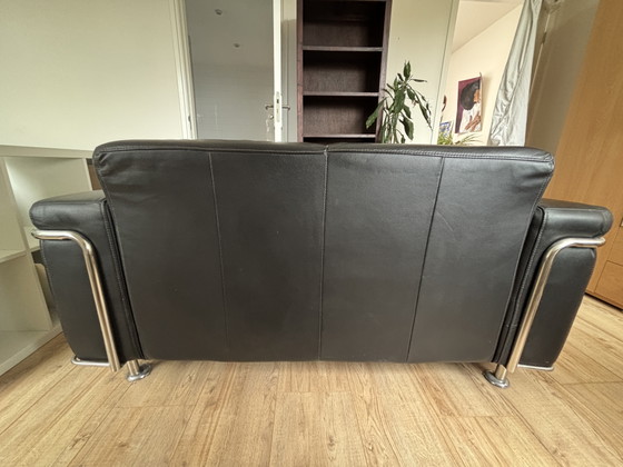 Leren 2-Zits Bank Le Corbusier Stijl Met Chroom Frame – 2 zitsbanken, Leather, Chrome (photo 6 of 7)