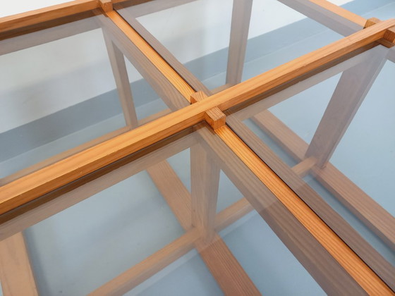Image 1 of Vintage square coffee table in pine and smoked glass from the 70s/80s