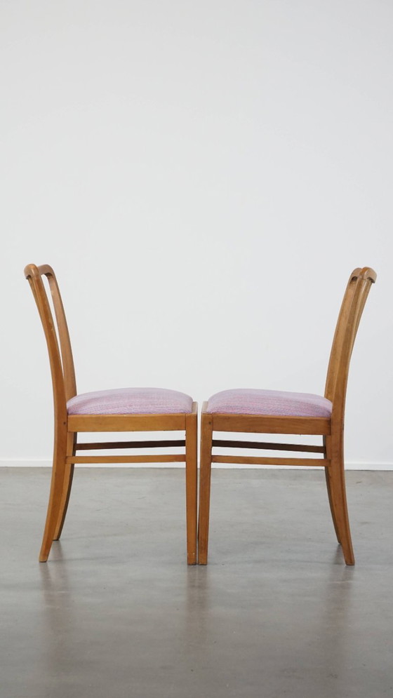 4 chaises de salle à manger vintage des années 70, avec assise en tissu et structure en bois. – Wood (photo 9 of 13)