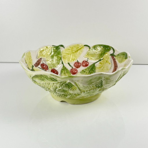 Cherry-patterned earthenware colander, 1980/90