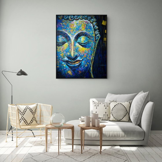 Image 1 of Unique hand-painted Buddha painting “Ocean of Calm” – Seksak Jaichumchen – 100×120 cm