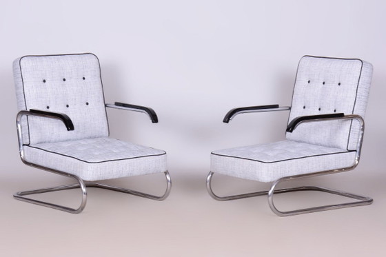 Set of Two Original Bauhaus Armchairs, by Mücke-Melder, Beech, Czech, 1930s – Textile, Wood (photo 15 of 17)
