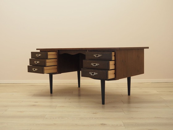 Danish Walnut Veneered Desk with Six Drawers, 1960s – Wood (photo 7 of 12)