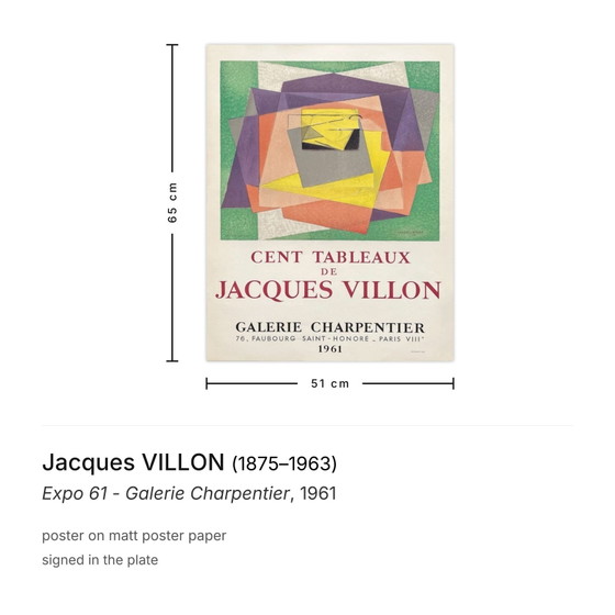 Image 1 of Jacques VILLON Expo - Galerie Charpentier Plakat 1961