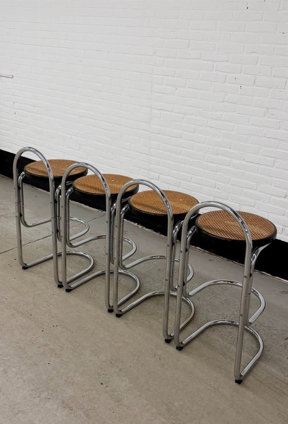 4 Vintage Italy Chrome Barstools – Barkrukken, Metal (photo 12 of 21)
