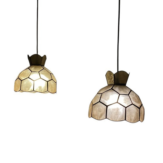 Pair of Capiz Pearl Pendant Lights, 1950s – Pendant lamps, Stone (photo 9 of 9)