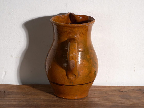 Antiker volkstümlicher glasierter Keramikkrug – Mitteleuropa, 1974 – Geschirr, Rustic (photo 17 of 40)