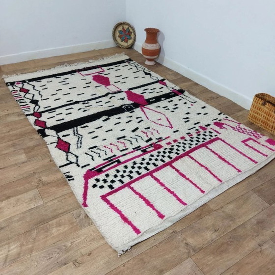 Image 1 of Amaizing Modern Berber Rug XXL – Pink & Black Wool Handcrafted (284 × 178 cm)
