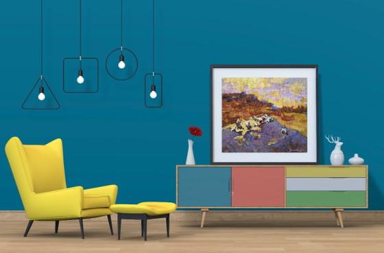 Original Oil Painting Countryside Hills Pasture Evening Landscape, Paintings & Drawings, Canvas, Orange (photo 3 of 11)