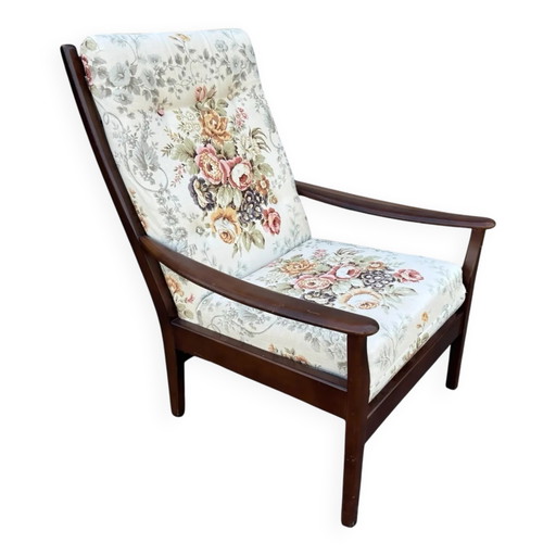 Vintage Teakholz Sessel mit Blumenpolsterung