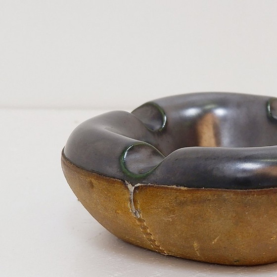 Image 1 of Longchamp ashtray in glazed ceramic and leather, 1950s style, France