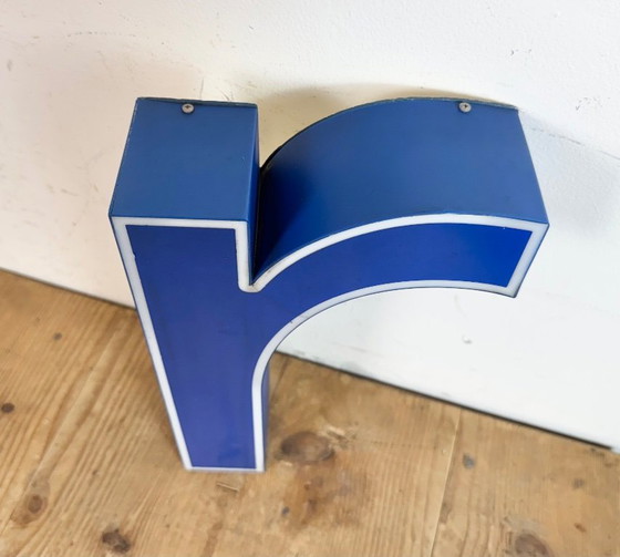 Image 1 of Vintage Blue Plastic Illuminated Letter R , 1970s